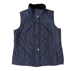 Coldwater Creek Quilted Puffer Vest Womens XL 16 Denim-Look Blue Full Zip Snap